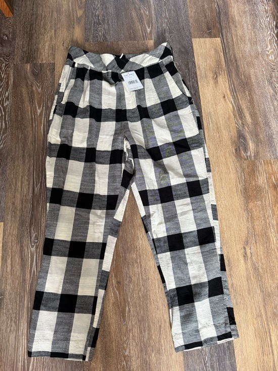 Free People Pants - Free People Gingham Plaid Cropped Pants L NWT High Rise Pull-On Black White